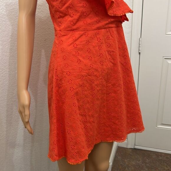 Lady Vox Size Large Coral Eyelet Lined Summer Dress Adjustable Spaghetti Straps - Picture 4 of 10